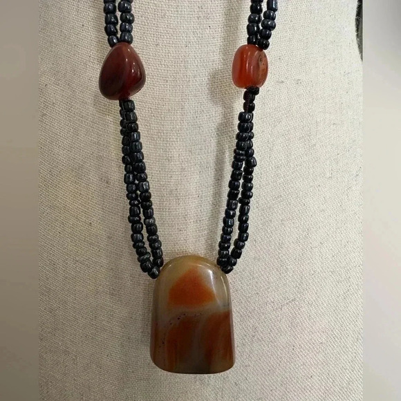 Multi-Strand Beaded Design Featuring Black Hematite Beads and Orange Agate. - Picture 8 of 11